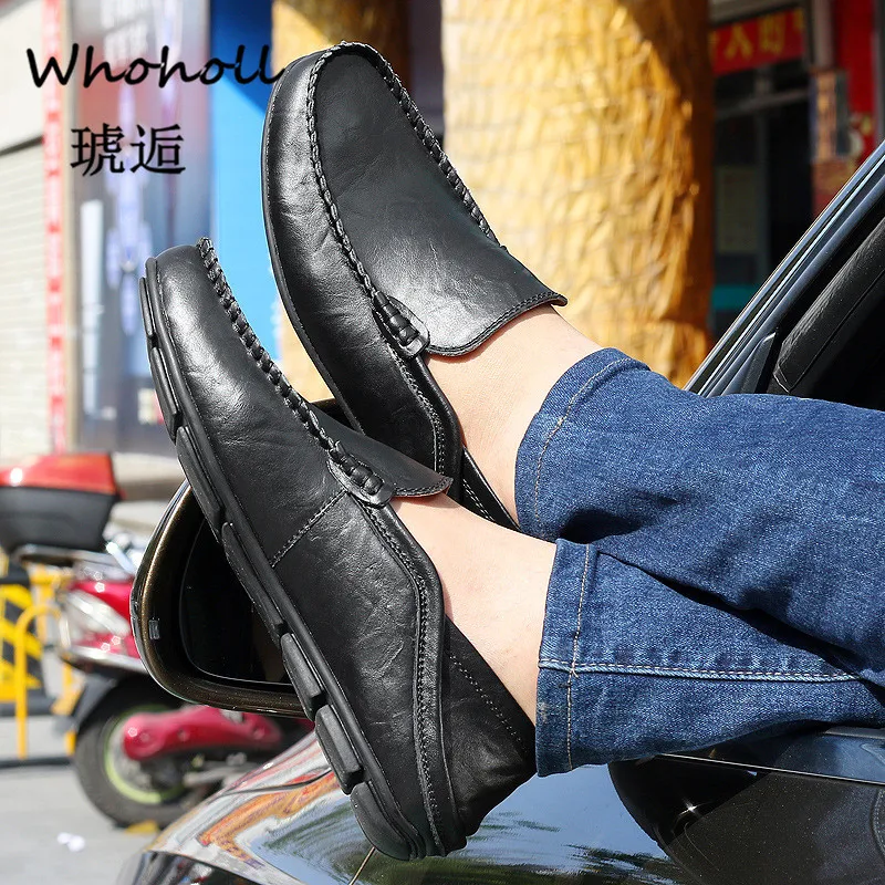 

Men's Driving Shoes 2019 Men Genuine Leather Loafers Shoes Fashion Handmade Soft Breathable Moccasins Flats Slipe on Shoes 37-47