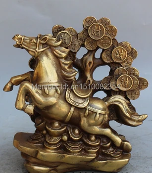 

9" Marked Chinese Bronze Wealth Money Zodiac Year Animal Horse Money tree Statue