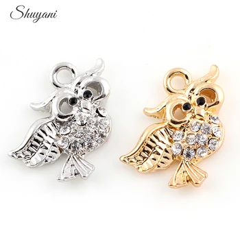 

21*18mm 2 Mix Color Crystal Bird Owl Charm Pendant Fit Locket Necklace Jewelry Making Findings