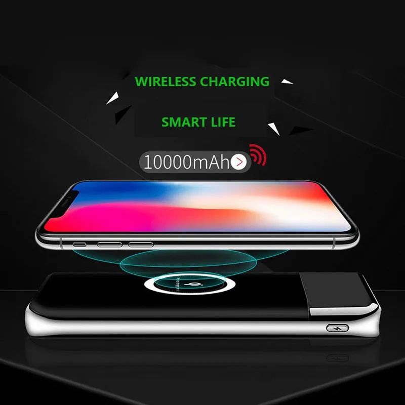 

10000mAh Larger Capacity Double USB Output LED Display Power bank Qi Wireless Charger PowerBank For Smart Mobile Phone Poverbank