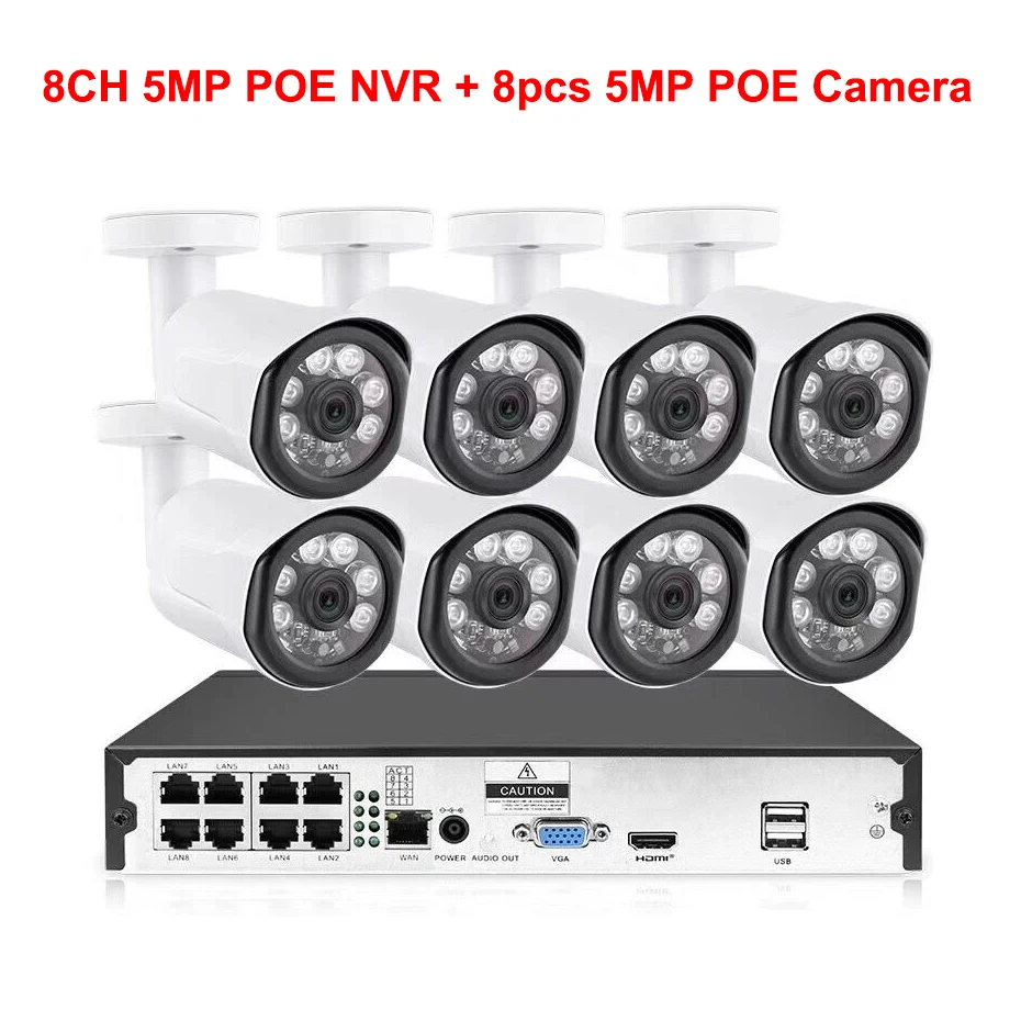 8CH POE Система 5MP NVR H.265 ночное видение наружная Водонепроницаемая сетевая камера CCTV система безопасности комплект видеонаблюдения 5MP POE IP CAM - Цвет: 8CH NVR 8 Camera