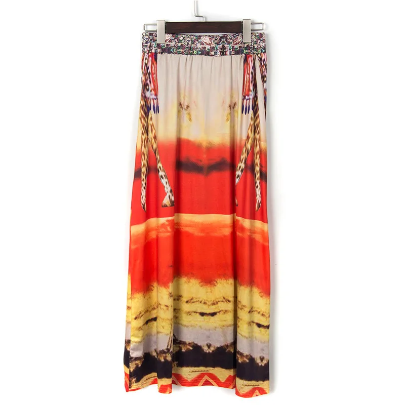 Jessie Vinson Summer Beach Plus Size Bohemia Vintage Style Loose Long Skirt Elastic Waist Ice Silk Print Maxi Skirt for Women Jessie Vinson Summer Beach Plus Size Bohemia Vintage Style Loose Long Skirt Elastic Waist Ice Silk Print Maxi Skirt for Women