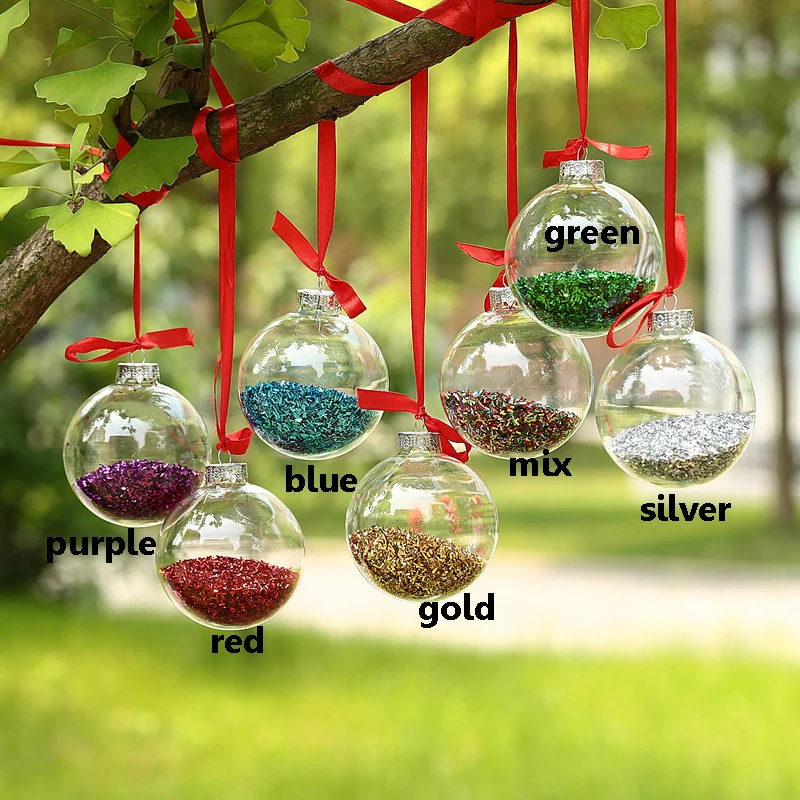 Factory Xmas Sale! 4 x Dia13cm Glass Balls with Shiny Glitter IN as