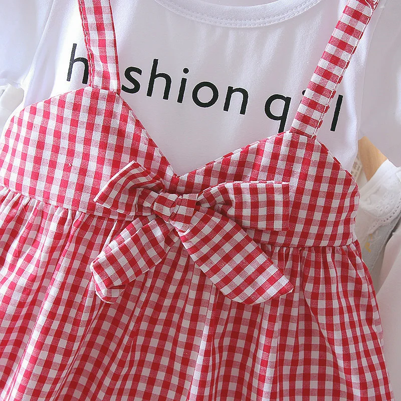 Summer Baby Princess Dresses For Kids Plaid Birthday Party Dress Casual baby Clothes Toddler Girl Newborn Fake Two pieces Dress (2)