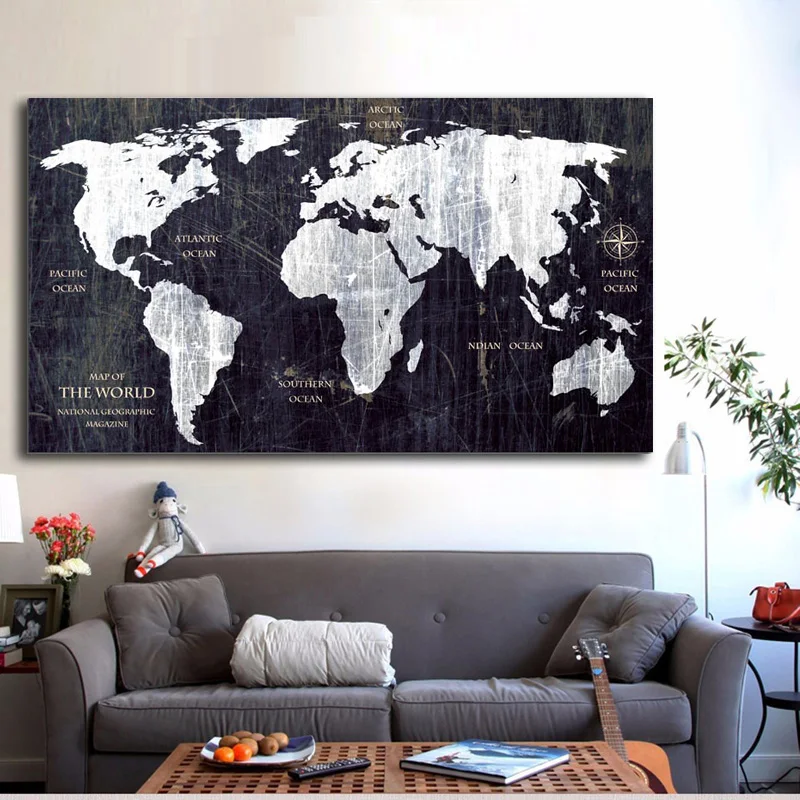 RELIABLI арт карта мира черный и белый классический стиль холст живопись настенные картины абстрактное искусство Современное украшение без рамки