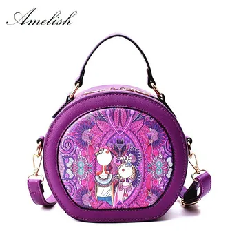 

2018 Circle Ladies Messenger Clutch Female Fashion Cartoon Printed Shoulder Tote Girls Bolso For Women Cross Body Shoulder Bag