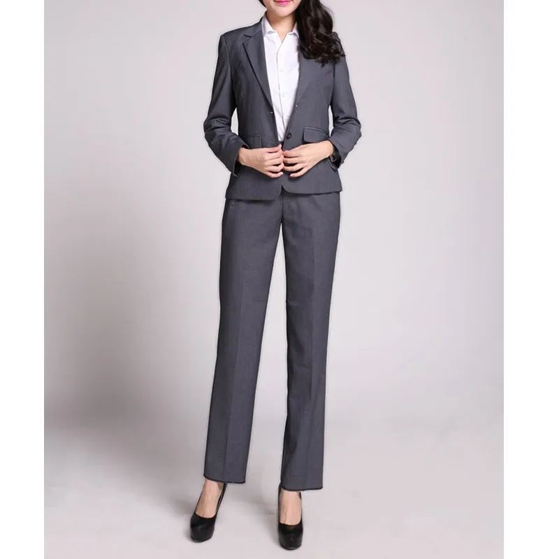 Dark Gray Women Pants Suits Slim Work Wear Single Breasted Formal