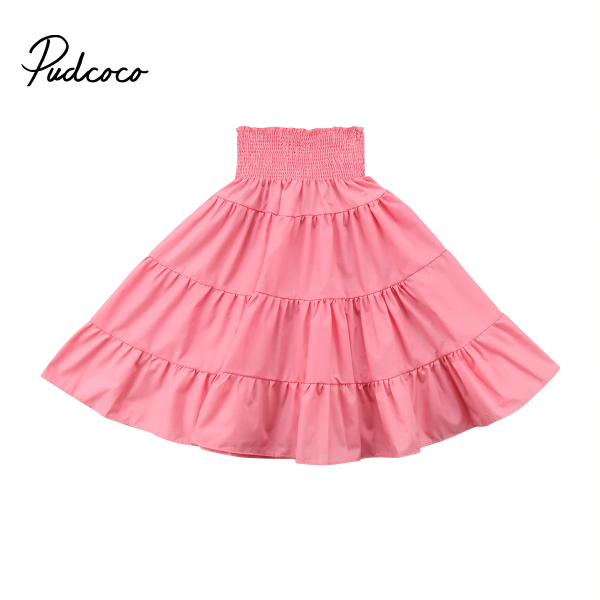 Summer Princess Holiday Kids Girl Long Pleated Skirt Elastic Waist Fold