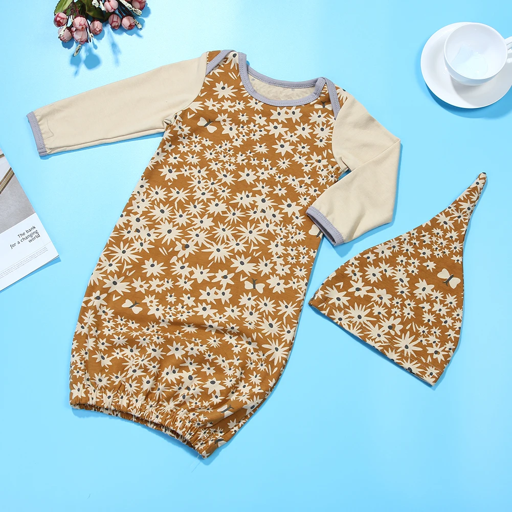 2 шт. для новорожденных для маленьких девочек сладкий с цветочным принтом с длинным рукавом ночная рубашка пижамы + Симпатичные мягкие