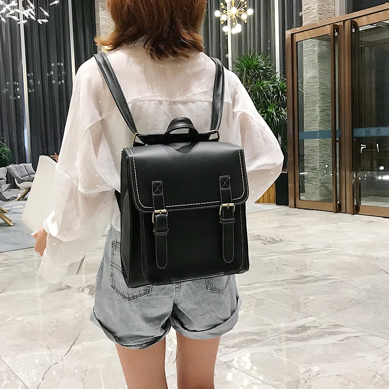  Vintage Backpack Female Pu Leather Bag Women's Backpack Fashion School Bag for Girls High Quality L - 33043722515