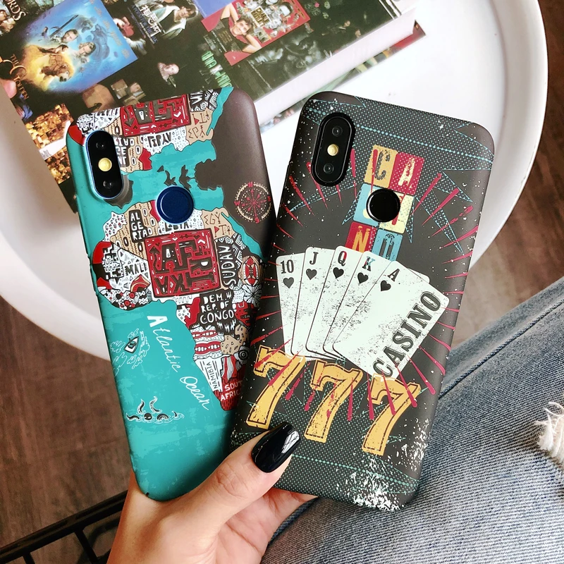

Relief Matte Cover for Xiaomi Mi 8 SE 6X A2 Case Poker Pattern Good Touching Hard Cases for Xiaomi Mi8 Mi8SE Bumper Back Funda