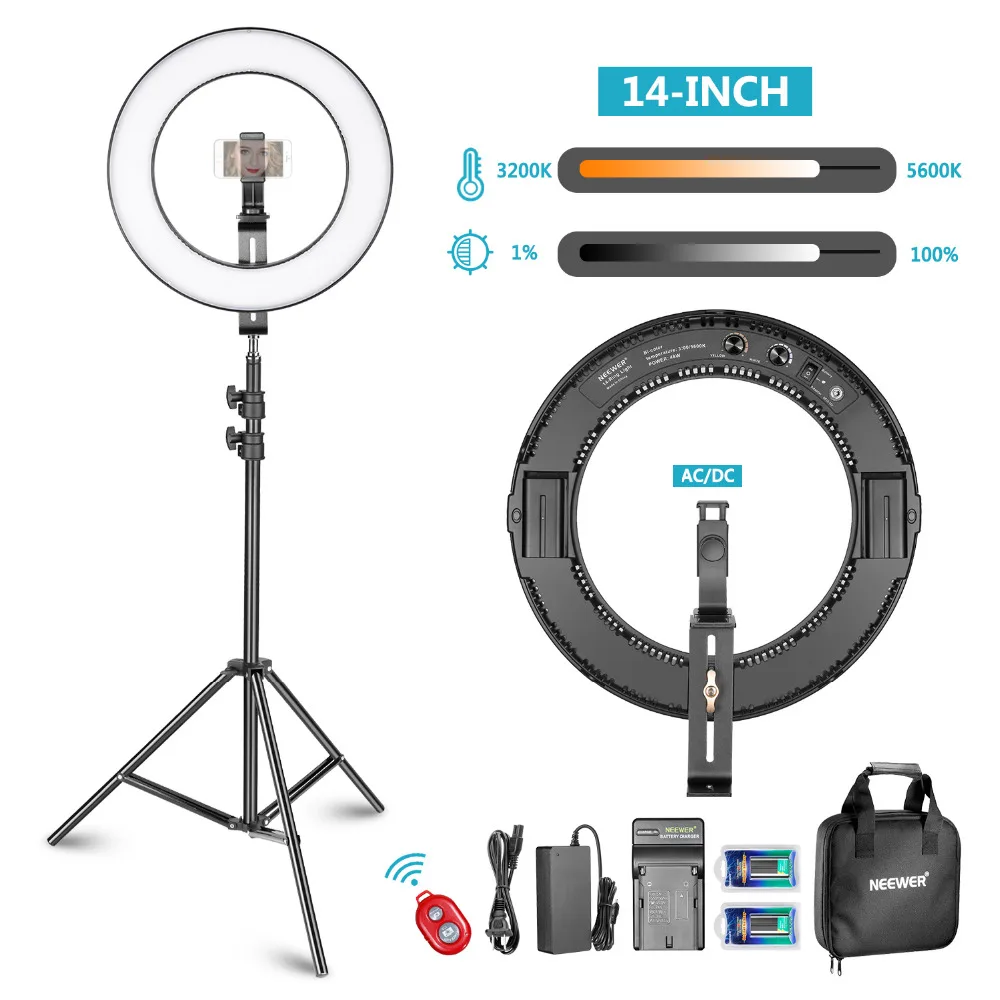 Neewer 18-inch White LED Ring Light With Light Stand Lighting Kit