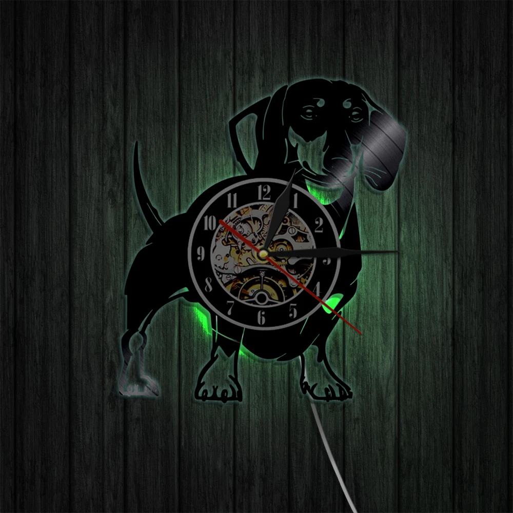 Günstig Dackel Hund Vinyl Wanduhr Hund Welpen Tier Uhr Wirehaired Dackel Pet Shop Wand Kunst Dekor Geschenk Für Haustier Liebhaber