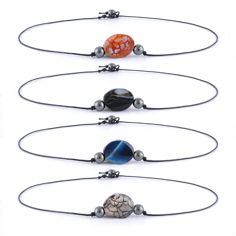 

2019 new fashion black stone rope chain choker necklace for women jewelry short hematite pendant necklace gift femme collares