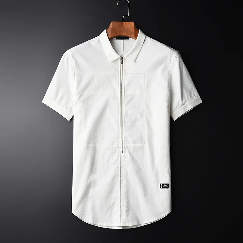 Minglu Summer New Half zipper Short Sleeves Men's Shirts Hight Quality