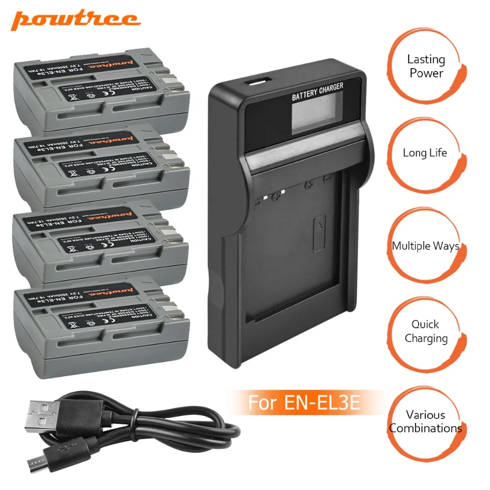 

4pcs EN-EL3e EN EL3e ENEL3e 2600mAh Camera bateria Batteries AKKU+LCD USB Charger For Nikon D30 D50 D70 D90 D70S D300S D100 L15