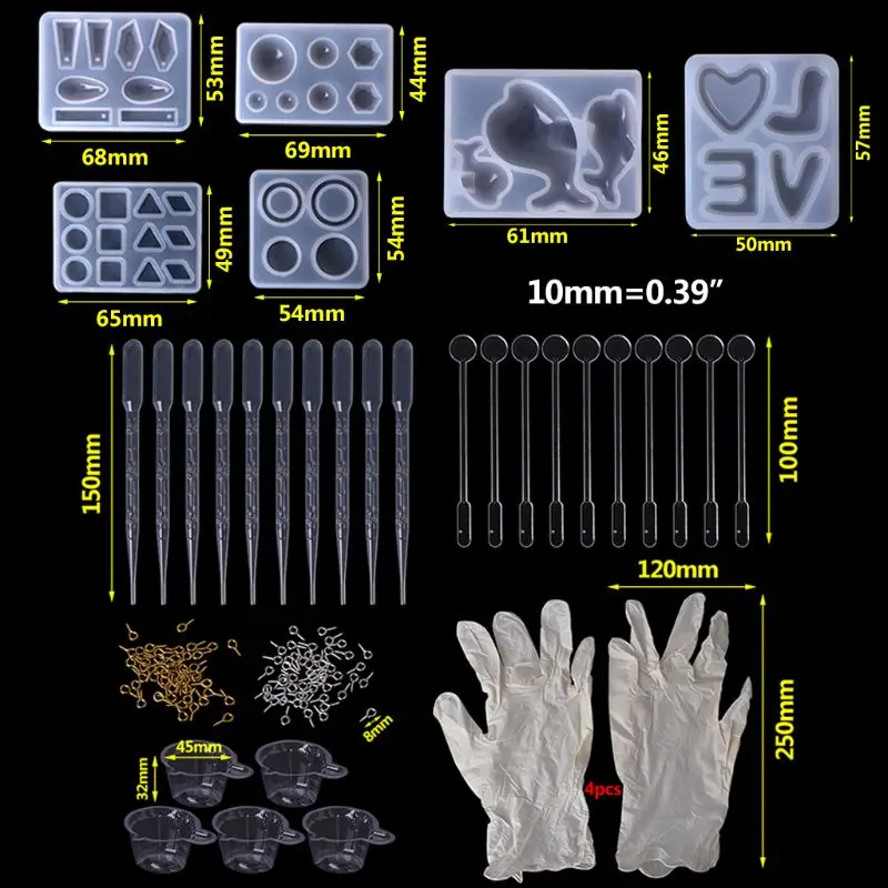 1 набор, набор из эпоксидной смолы, 3D Силиконовая форма, геометрические ювелирные изделия, ожерелье, кулон, инструменты, перчатки, капельница, мерная чашка, литье, инструмент ручной работы
