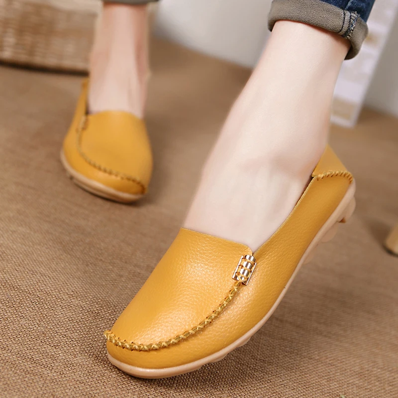 Women Shoes Plus Size Flat Shoes Women Genuine Leather Loafers Nurse Slip On Flat Oxford Sapato Feminino Ballet Flats