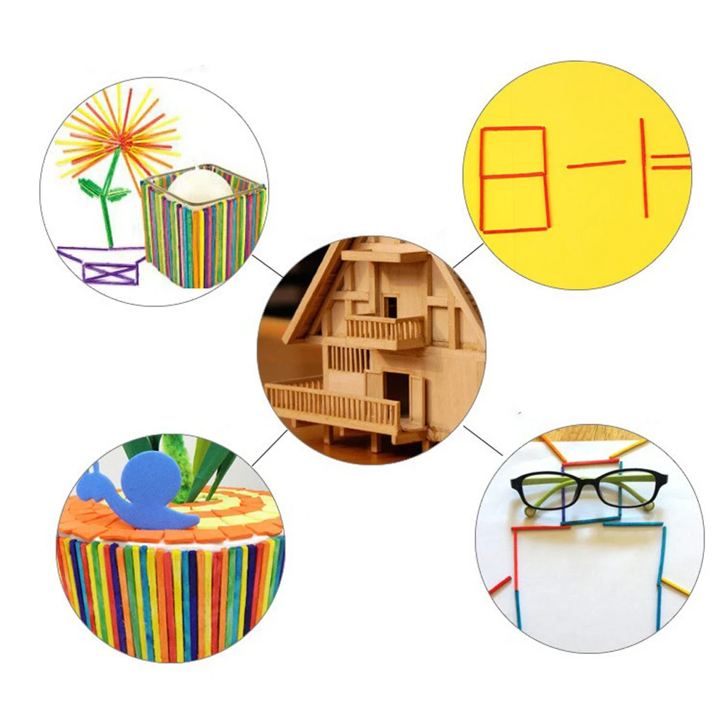 1000Pcs/Pack Kids Children Wooden Match Sticks Colorful Matchsticks for Game DIY Intelligence Craft Toys Novelty Toy
