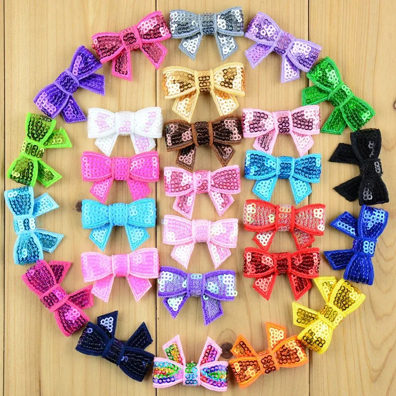 

40pcs/lot 37 Color U Pick 1.6 Inch Small Embroidery Sequin Bow Kont Applique For Boutique Headband Clips Hair Accessories HDJ39