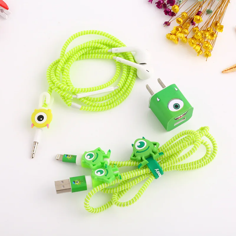 

Cute Cartoon Stickers USB Cable Winder Protector Set With Earphone Cable Winder Spiral Cord Protector for iPhone x 8 6 7