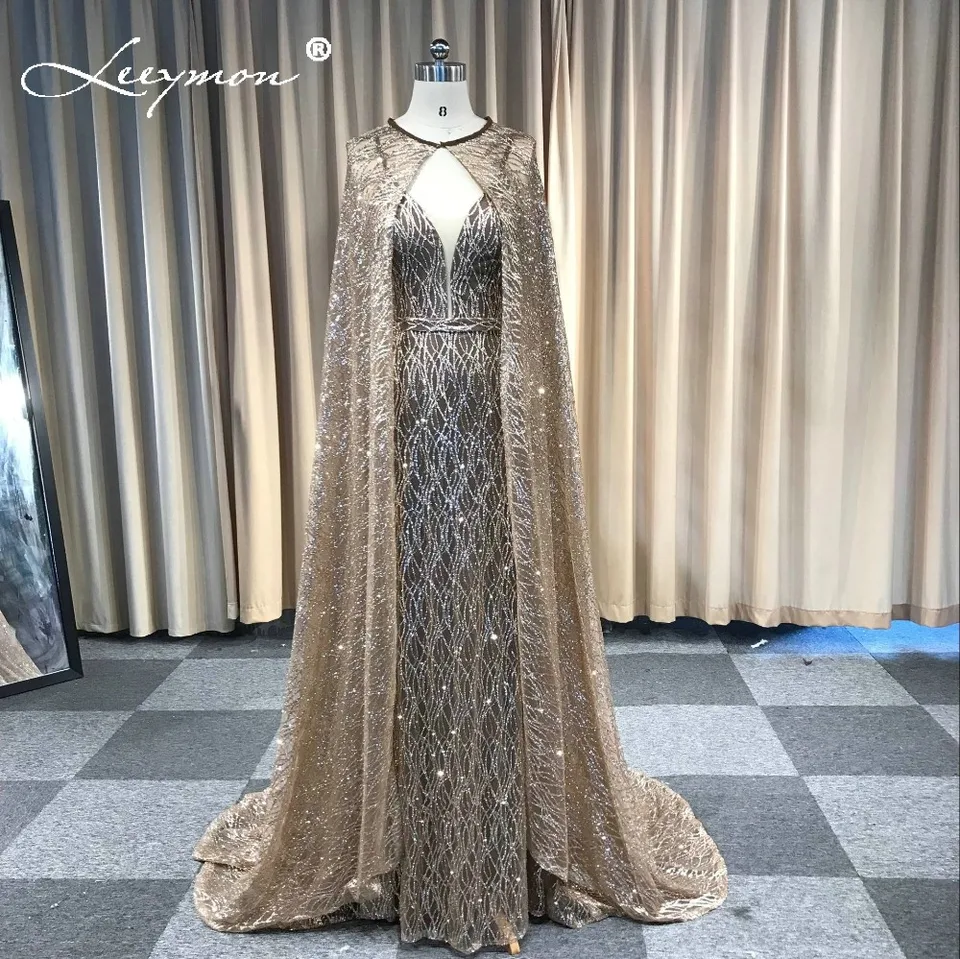 long formal dress with cape