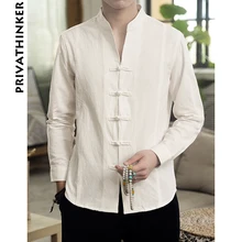 Sinicism Store Men Clothes Man Cotton Linen Casual White Shirts Long Sleeve Shirts Male Chinese Style Solid Shirts