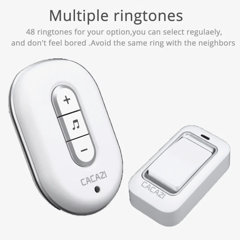 CACAZI Wireless DoorBell No Battery Need Waterproof smart Door Bell Cordless 120M Remote AC 110V-220V 1 emitter 1 Receiver