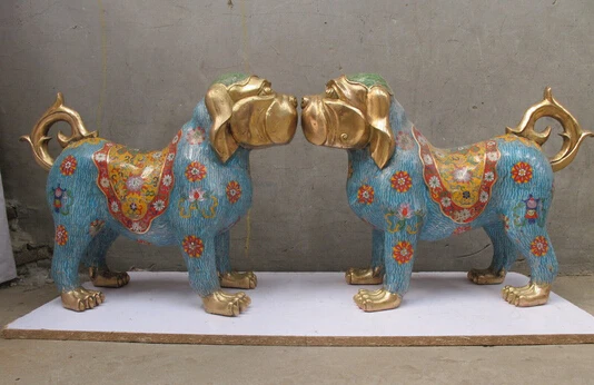 

JP S0295 China Regius 100% Pure Bronze Gild cloisonne Shar Pei Dog hound Animal statue