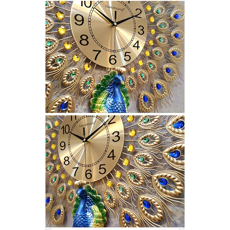 Reloj de pared grande de cristal de pavo real Reloj de pared de diseño moderno reloj de pared de lujo decoración de sala de estar de Casa de cuarzo silencioso duvar saati Reloj de pared grande de cristal de pavo real Reloj de pared de diseño moderno reloj de pared de lujo decoración de sala de estar de Casa de cuarzo silencioso duvar saati
