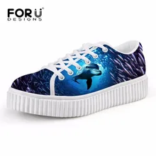 FORUDESIGNS/креативный бренд дизайн синего цвета в морском стиле с симпатичным дельфином печатных Женская обувь на плоской платформе повседневная женская обувь для девочек-подростков, Туфли без каблуков