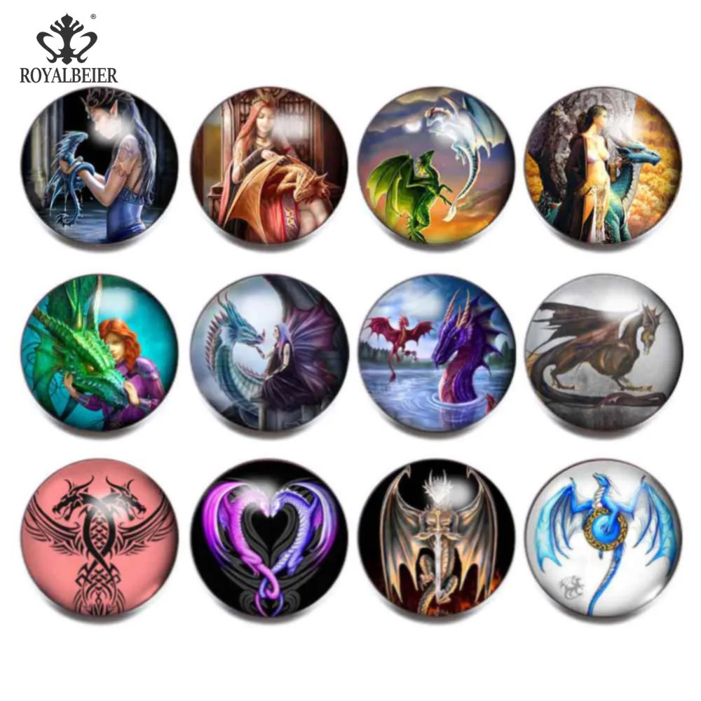 

12pcs/lot Devil and Man and Dragon Glass Charms 18mm Snap Button Jewelry For 18mm Snaps Bracelet Snap Jewelry KZ0829