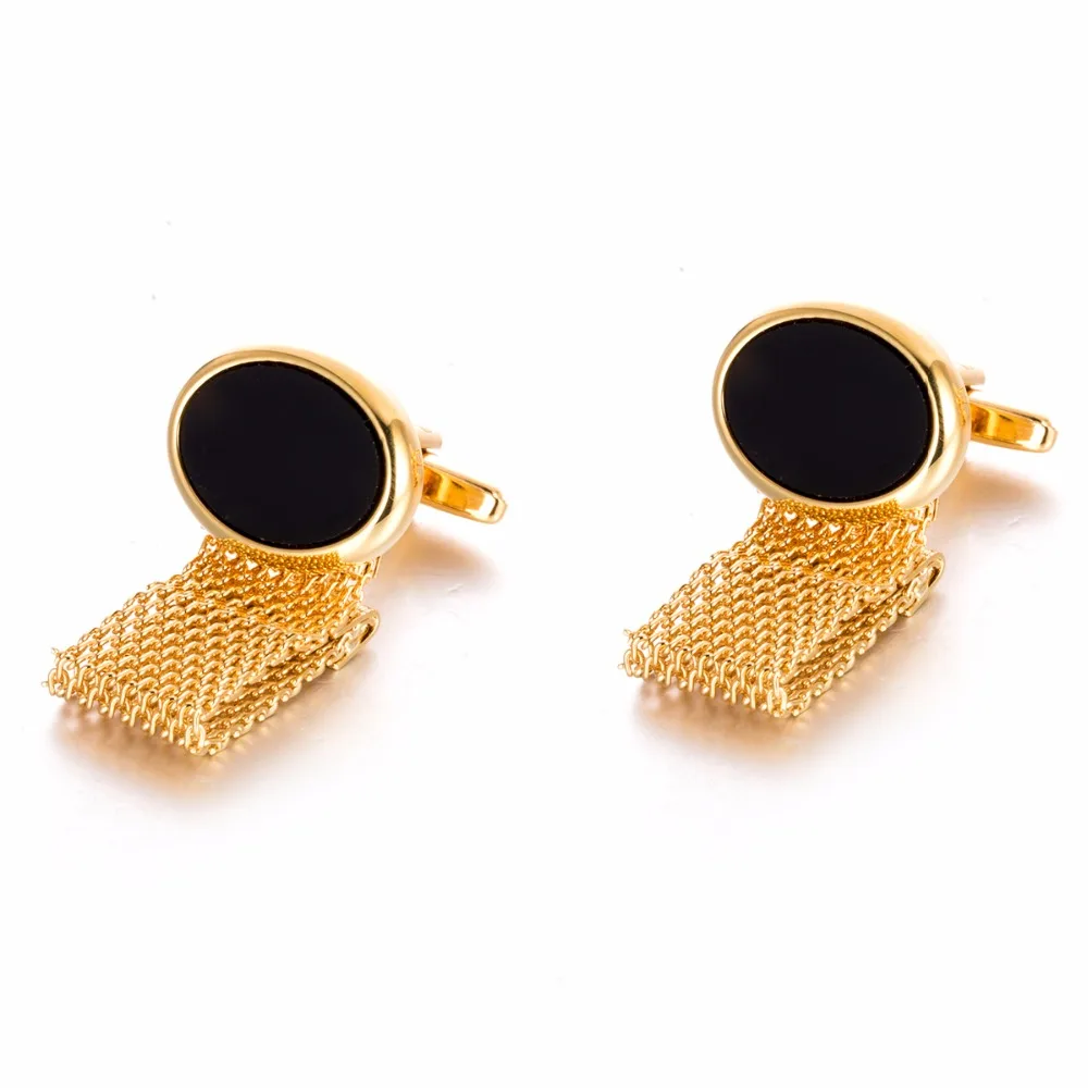 

Vagula Round Black Crystal and Gold-Color Net Chain Cufflinks Luxury Cuff links Wedding cufflinks French Shirt Cuff link 797