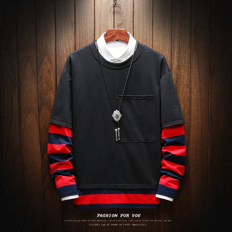 

2019 Hoodie Men Sweatshirts is suing wear Stitching Rock Style Printed Hoodies Rap Male Sweatshirt