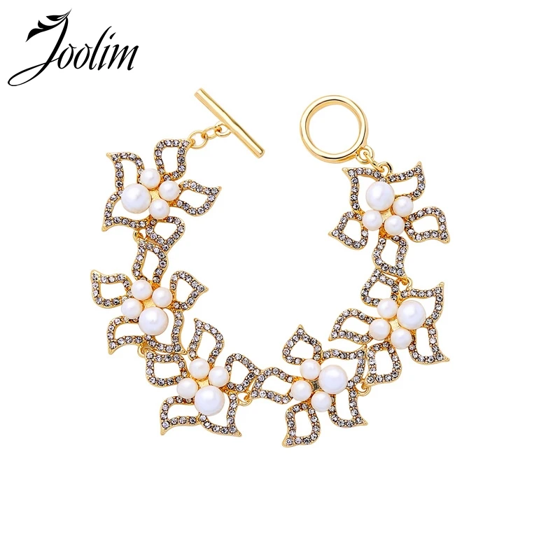 

JOOLIM Pearl Flower Charm Bracelet Statement Bracelet