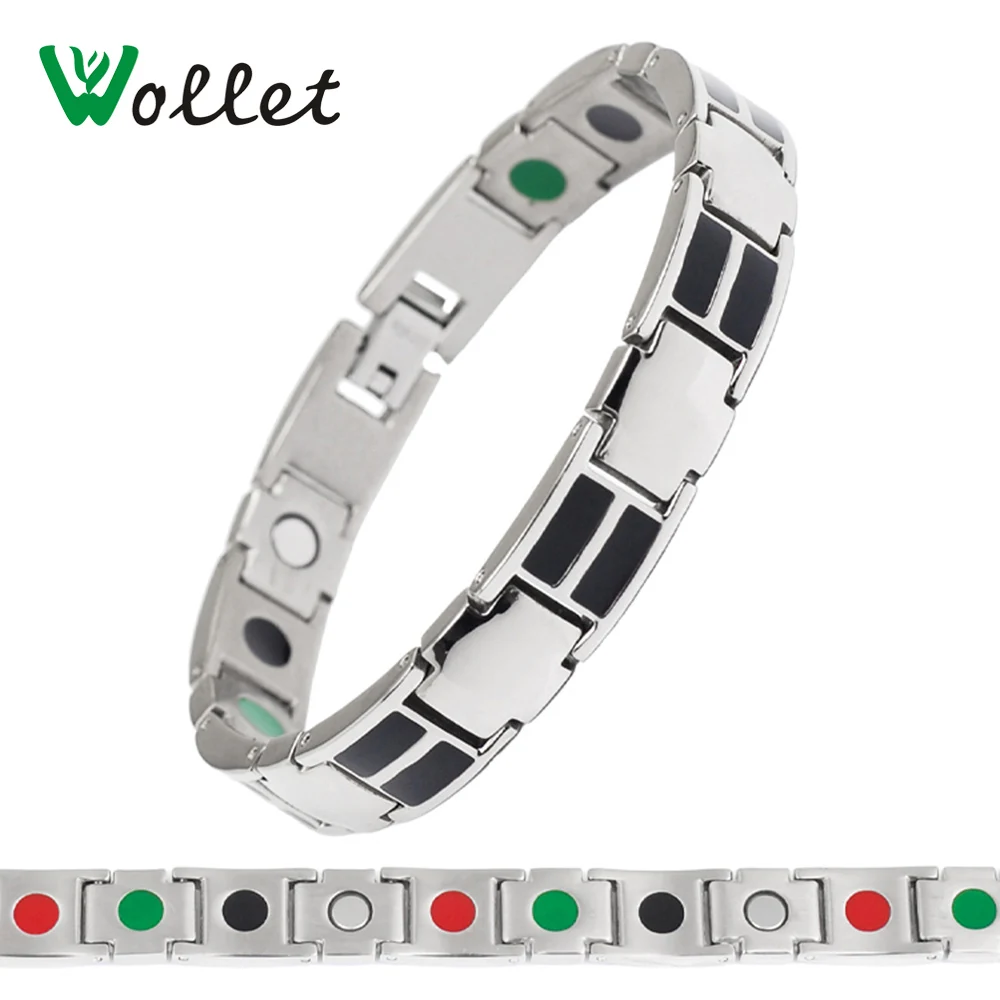 

black enamel 4 in 1 bio germanium magnetic mens stainless steel bracelets 2013