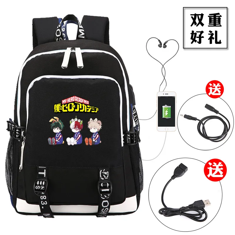 

High Quality My Hero Academia Bakugou Katsuki Printing Backpack USB Charging Laptop Backpack Canvas School Bags Travel Backpack
