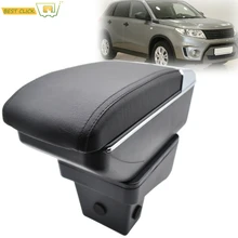 Caixa de armazenamento para suzuki vitara 2015 - 2019 braço resto cinzeiro dupla camada braço couro preto duplo estilo do carro 2018