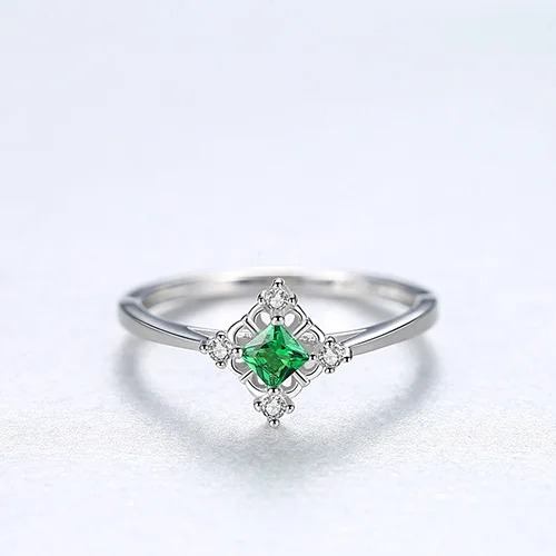 CZCITY, дизайнерские, 925 пробы, серебряные, квадратные кольца для женщин, вечерние, Роскошные, CZ, красный и зеленый драгоценный камень, популярные ювелирные изделия, рождественский подарок - Цвет камня: Green