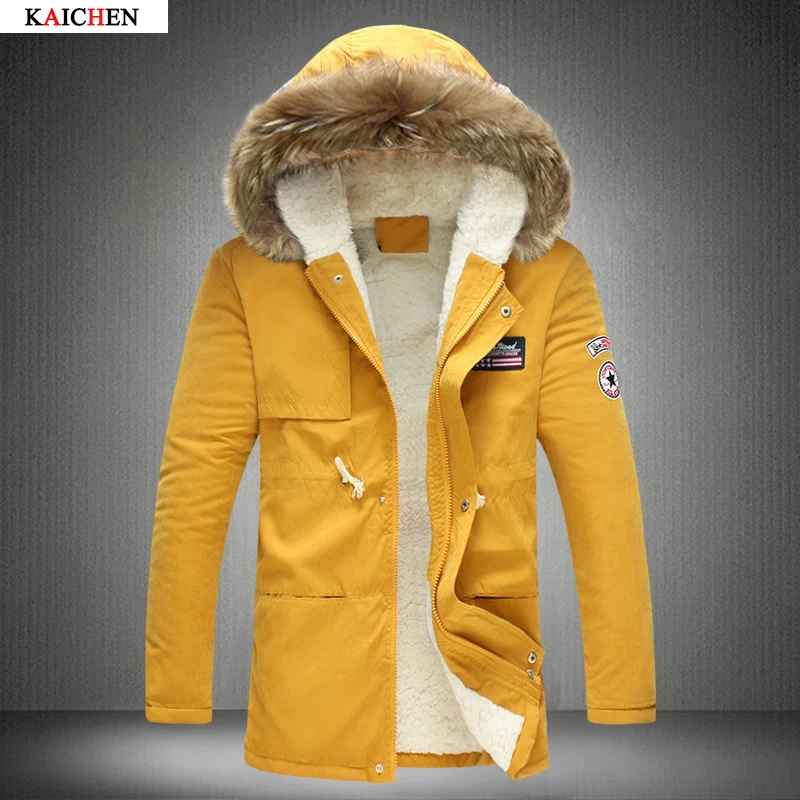 

Free shipping Fashion parkas men military medium-long winter coat men thickening cotton-padded winter jacket men with fur hood