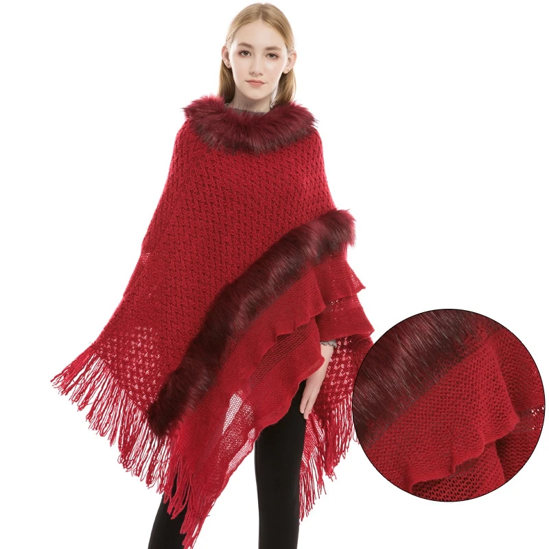 

Thickened Wool Collar Scarf Boy Girl Scarf Poncho Women Cape Cloak Hood Long Solid Style Ponchos and capes Female Outdoor Wear