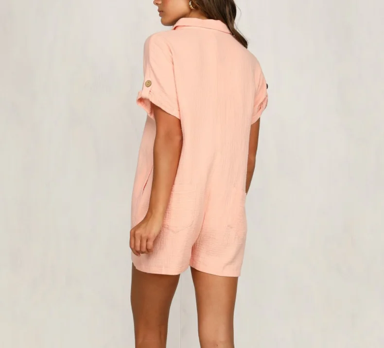 ATKULLQZ European and American fashion women's spring and summer new hot selling explosion shirt button women's jumpsuit