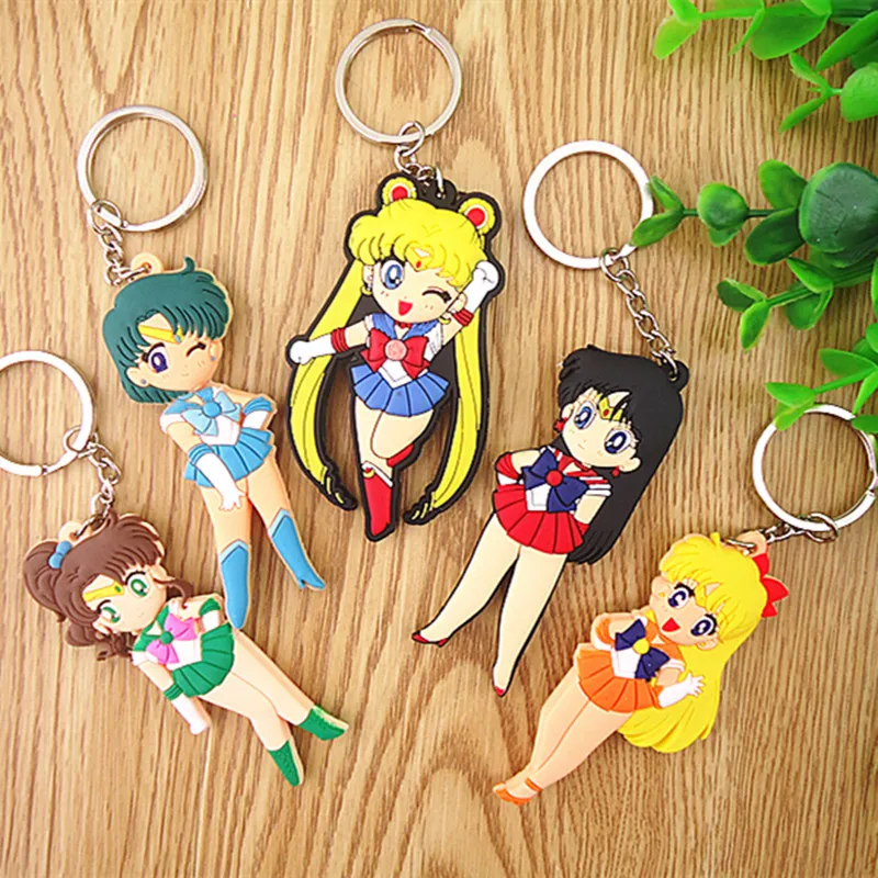 

Anime Figuras Sailor Moon Figure Toys Super Moon Mercury Mars Jupiter Venus Keychain Pendant 2 Sides