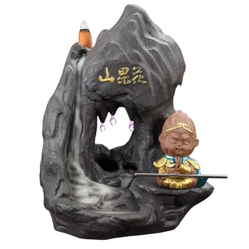 

S Creative Drop Backflow Incense Burner Monkey King Home Decor Ceramic Sandalwood Cone Cense Holder Household Teahouse Ornament