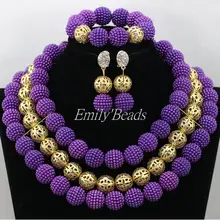Pretty Purple African Jewelry Set 18K Gold Plated Chunky Jewelry Set Party Nigerian Beads Bride Jewelry Set Free Shipping AIJ893