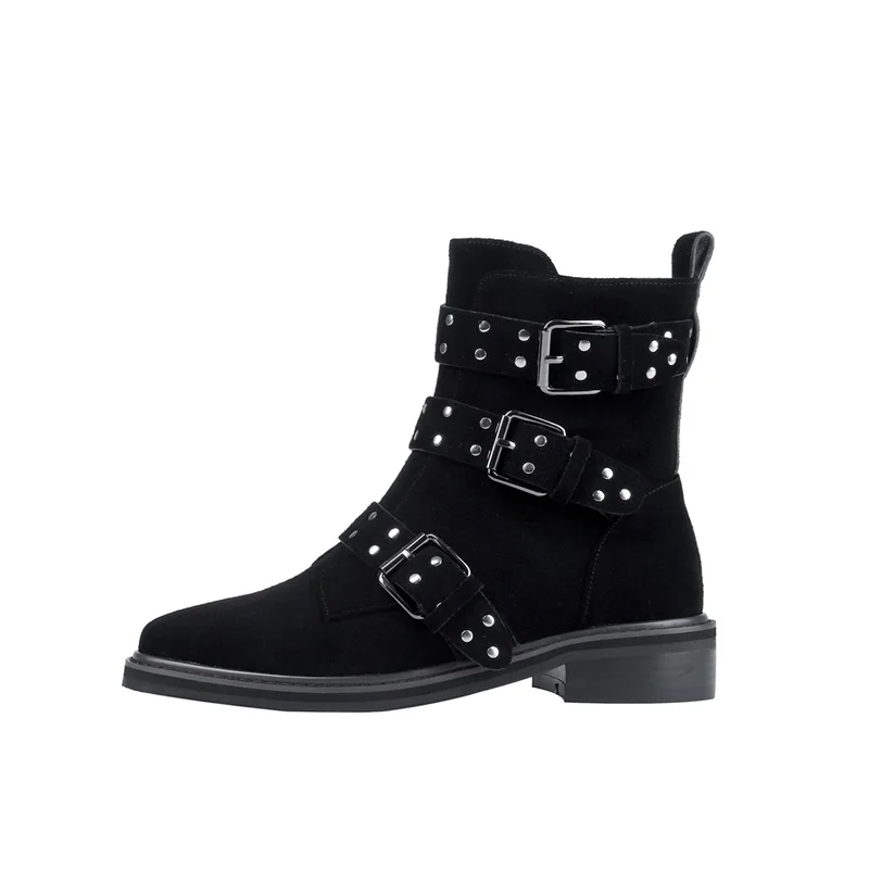 autumn winter boots women round toe rivet punk boots metal studded genuine leather ankle boots women botines luxury botas mujer