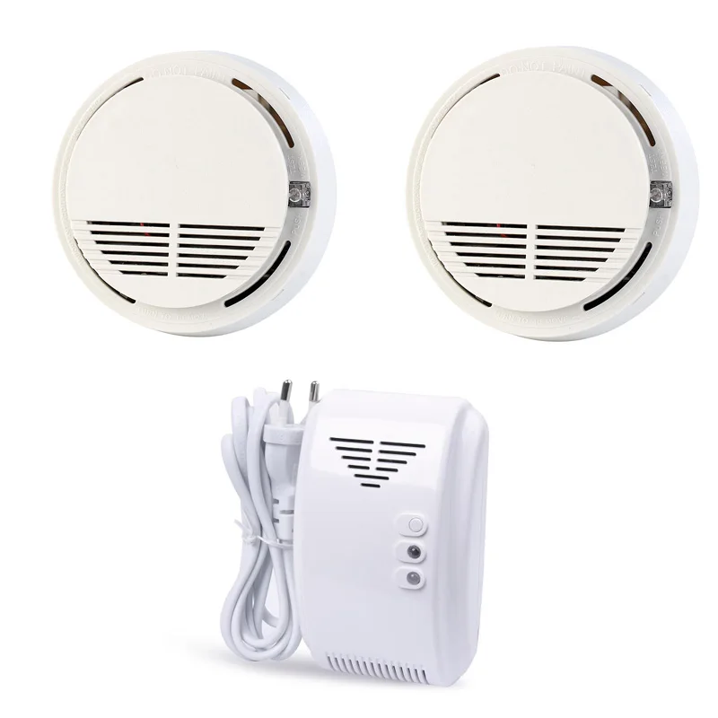 

Smoke Alarm Wireless Fire Detector Natural Gas Leak Detector Sensor 433MHz  For Home GSM Alarm Security System SM-100/GL-100A