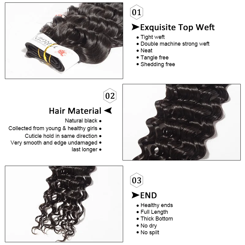 [FYNHA] Indian Virgin Hair Bouncy Curly Hair Weave 3 Bundles With Lace Closure Human Hair Extensions