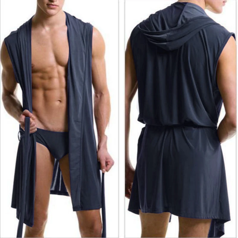 Günstige Beste preis Sommer kleid bad robe mit briefs männer sexy pyjamas nachtwäsche Seide pijama hombre kapuze bademantel männer bad 5 farbe set