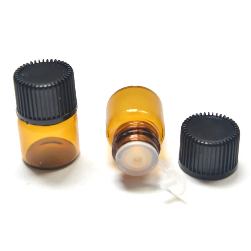 

Hot Sell 10pcs 1ml Amber Glass Vials Small Mini Essential Oil Bottle with Orifice Reducer and Cap Small Bottles